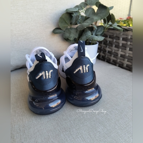 Bling Nikes Air Max 270 Sneakers Shoes with Clear Crystals Womens White Teal - Picture 8 of 9